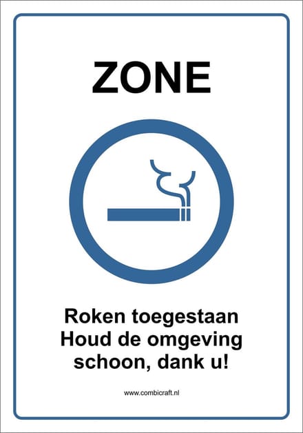 CombiCraft bord Zone, Roken toegestaan - 21x30cm