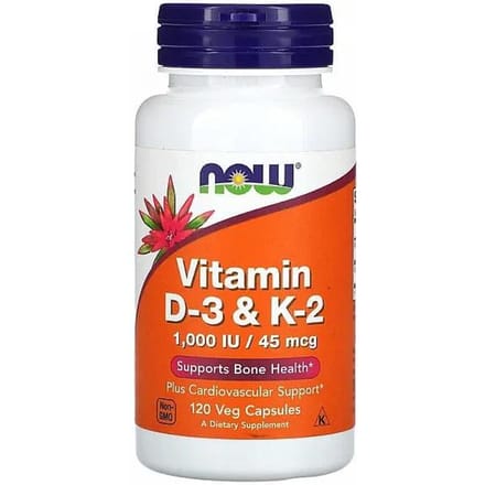 Now Foods - Vitamine D-3 / K2 1000 IE/45 MCG,  120 VCAPS