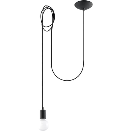 Hanglamp EDISON 1 met lange gevlochten kabel - Sollux Lighting - IP20 - Zwart stof/staal behuizing - 300 x 150 x 150 cm - 1 x E27 LED, exclusief lichtbron - Max. 15 W - Industriële hanglamp voor woonkamer, slaapkamer en eetkamer