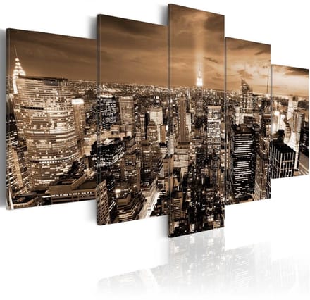 Schilderij - New York: Licht in de Nacht , 5 luik