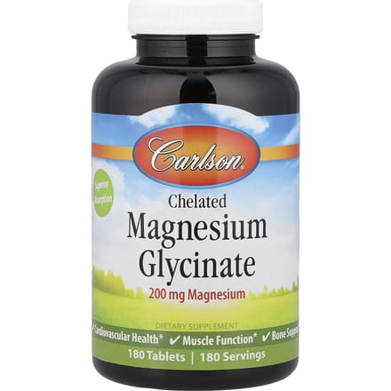 Glycinate de Magnésium Chélaté, 200mg, 180 Comprimés