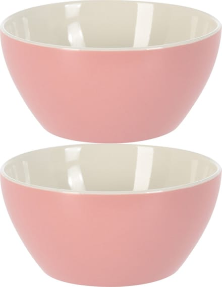 Excellent Houseware Soepkommen/schaaltjes - 2x - Acapulco - porselein - D14 x H6.5 cm - lichtroze
