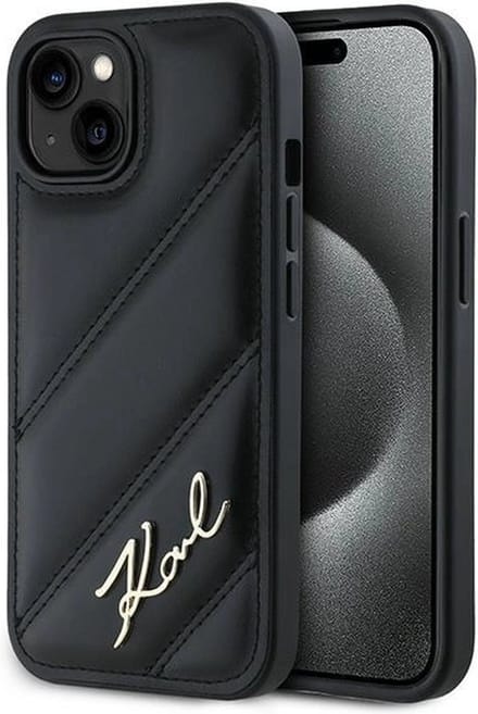 Karl Lagerfeld Diagonal Quilted Script case for iPhone 15 Plus / 14 Plus - black