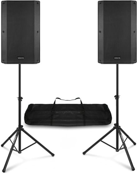 Vonyx DJ speaker set - 12 Inch actieve speakerset met statieven - Bluetooth - 800W