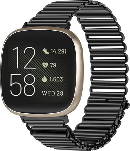 Strap-it RVS smartwatch bandje - stalen loop bandje geschikt voor Fitbit Versa 3 / Versa 4 / Sense / Sense 2 - zwart