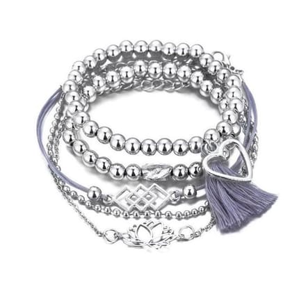 Jomide Set Armbanden - 5 delig - Hart - Zilverkleurig