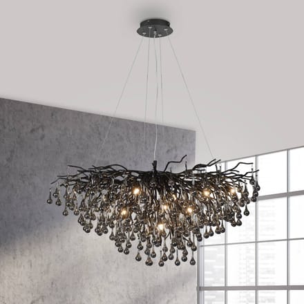 Paul Neuhaus IJspegel kroonluchter, zwart, glas hangend, lengte 100 cm
