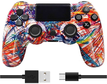 NAXSIR Draadloze PS4 Controller met Opvallend Comic Design – Bluetooth Gamepad met Explosieve Kleuren, Micro-USB Aansluiting, Oplaadbare Batterij​