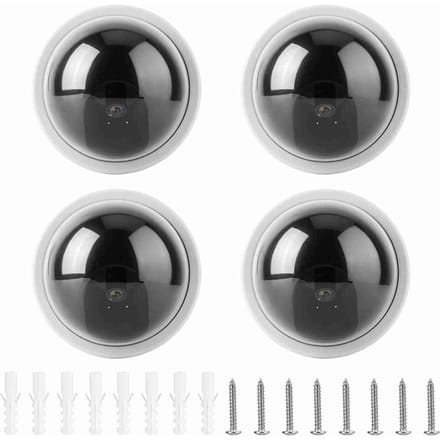 4pcs Dome Simulation Camera CCTV Dummy Fake Security Camera With Flashing Led Light blanc