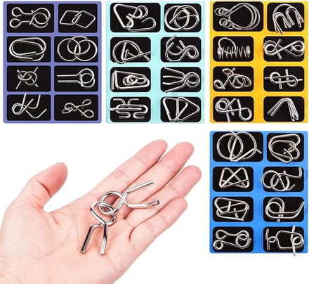 Metaal Puzzels - Hersenkraker Set - Cognitieve Training - 16 Delen Uitdaging - 16x16x0.1 cm - Metaal