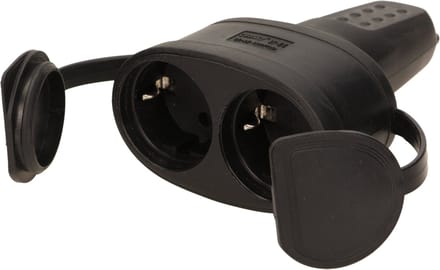 Dubbele contrastekker - Stroomstekker - Massief rubber - IP44 - Zwart
