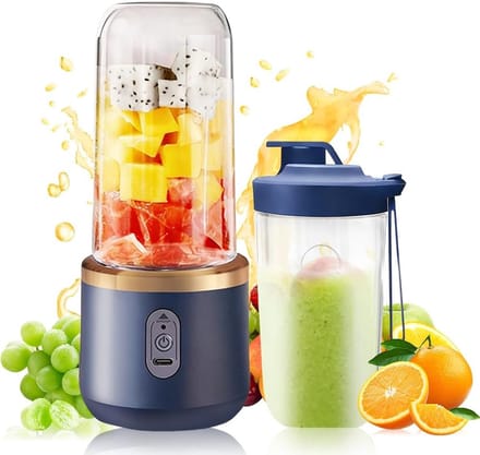 Draagbare Mixer - Smoothie Maker - Gezonde Drankjes Maken - 6 RVS Messen - 400 ml - Blauw
