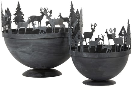 Clayre & Eef Decoratie schaal Ø 19x17 / Ø 13x14 cm Grijs Metaal