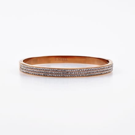 Dames Bangle Armband met Zirkonias - RVS Roségoudkleurige Kleur