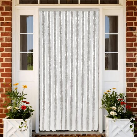 vidaXL - Vliegengordijn - 90x200 - cm - chenille - lichtgrijs - en - wit