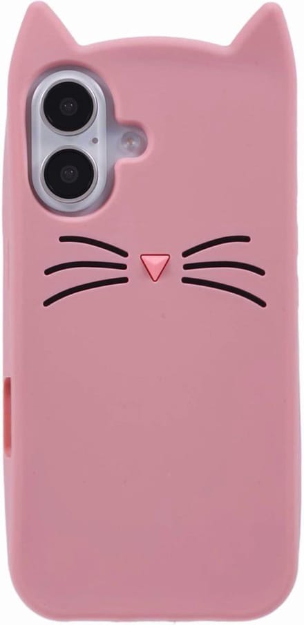 Peachy Schattige kat siliconen hoesje geschikt voor iPhone 16 Plus - roze