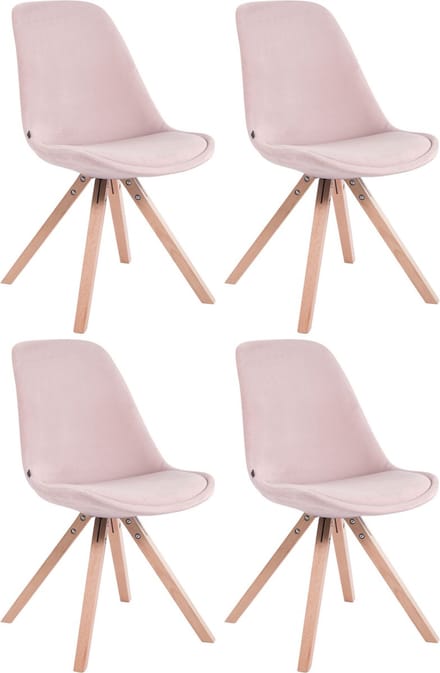 CLP Toulouse Set van 4 Stoelen - Vierkant frame - Fluweel roze natura