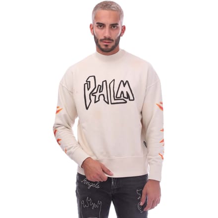 Heren Palm Angels Garment Dye Graffiti Flames Crewneck Sweatshirt in Off White