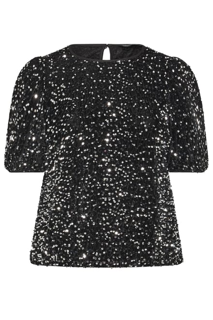 Limited Collection Zwarte Top Met Pofmouwen En Pailletten Size 38