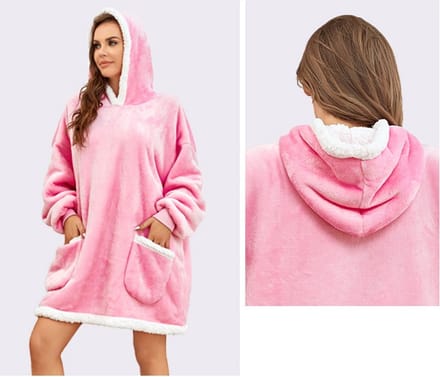 Hoodie Deken – Extra Groot – Hoge Kwaliteit Sherpa Fleece - One Size - Roze