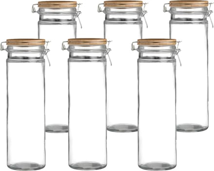 Urban Living Voorraadpot/bewaarpot - 6x - 1,9L - glas - met beugelsluiting - bamboe deksel