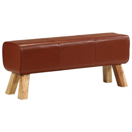 vidaXL - Bokbank - 110 - cm - echt - leer - en - massief - mangohout - bruin