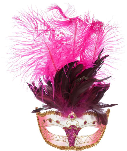 Venetiaans masker grote veer roze