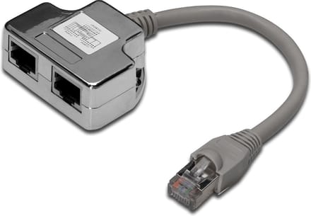 Digitus RJ45 Netwerk Adapter CAT 5, CAT 5e [1x RJ45-stekker - 2x RJ45-bus] 0.19 m Grijs