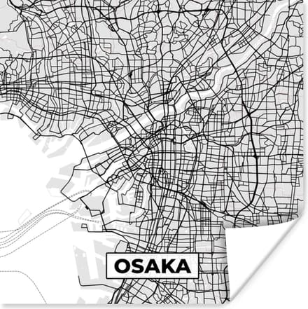 Poster Osaka - Stadskaart - Zwart Wit - Plattegrond - Kaart - 30x30 cm