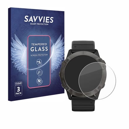 Savvies - Glas Screenprotector voor Garmin Fenix 6X Pro - Gehard Beschermglas 9H 3 Stuks