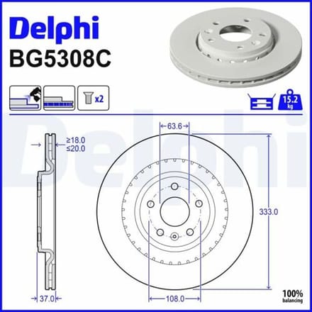 Remschijf DELPHI BG5308C, 2 stuk
