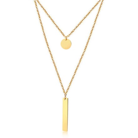 Dubbele ketting Edelstaal verguldkleurig Vertical Bar Circle