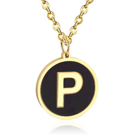 Goudkleurige Dames Schakelketting met Zwarte Kettinghanger Letter P
