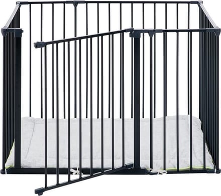 BabyDan Playpen - Box - Grondbox - Speelbox- Rechthoek met deurtje en boxkleed - Metaal - zwart