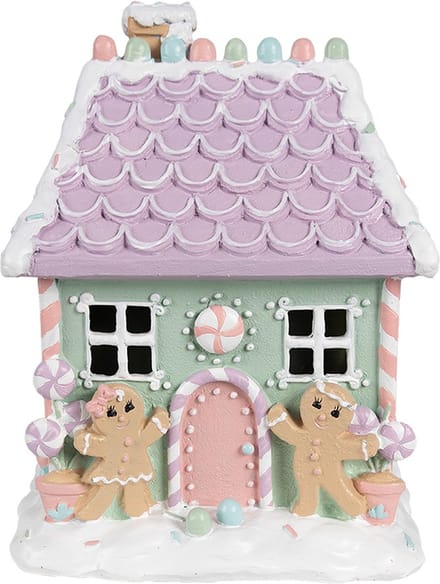 Clayre & Eef Gingerbread house 17x14x21 cm Groen Roze Kunststof