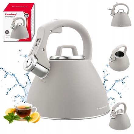 KLAUSBERG KB-7953 Fluitketel 2,5 L – Latte Beige Mat – RVS – Soft-Touch – Inductie – Met Fluit