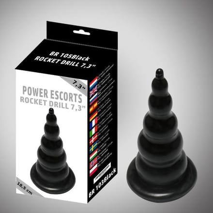 Power Escorts - Rocket Drill - Groot Formaat - Anal Plug - Mega Butt Plug - 7.3 Inch / 18.5 cm - BR105 - Zwart