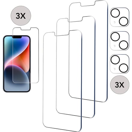 Podec 3x Screenprotector en 3x Camera Lens Protector - iPhone 14 - Transparant en Krasbestendig - Tempered Glass Screen Cover
