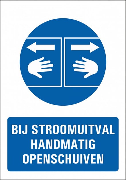 Bij stroomuitval handmatig openschuiven sticker 148 x 210 mm