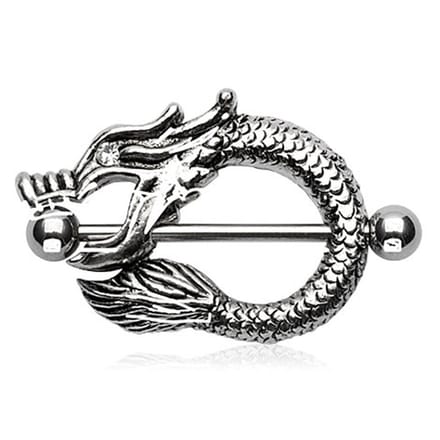 Tepelpiercing draak 1.6x12 - zilver - LMPiercings