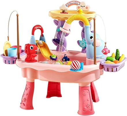 Buitenwatertafel - Sensorische spoelbak - Buiten spelen - Stromend water - 46 x 16 x 34 cm - Roze