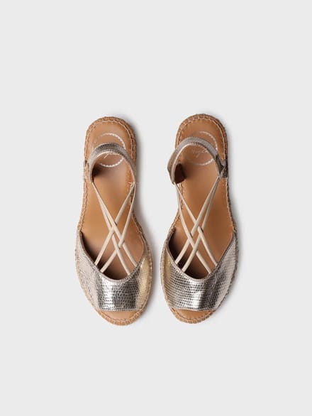Dames leren espadrille met sleehak en elastiek | SABINA-CA