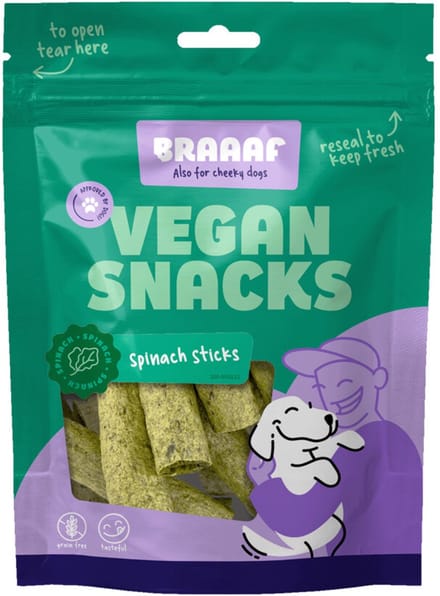 Braaaf Hondensnack Sticks Spinazie 6 cm - 10 x 80 gr - Voordeelverpakking