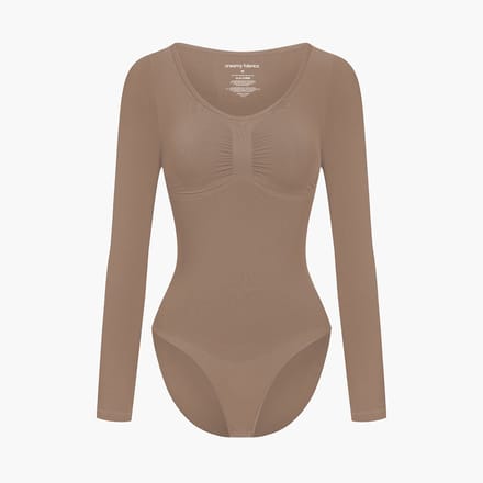 cfab - Bodysuit met corrigerende werking, lange mouwen en onderrok - Caramel - M
