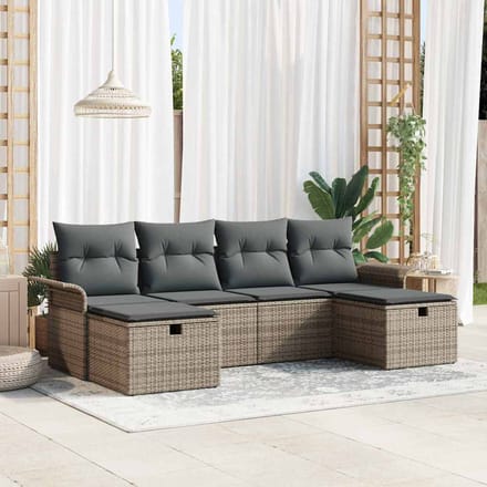 vidaXL - Tuinbank - Set - 6 - st - Grijs - poly - rattan