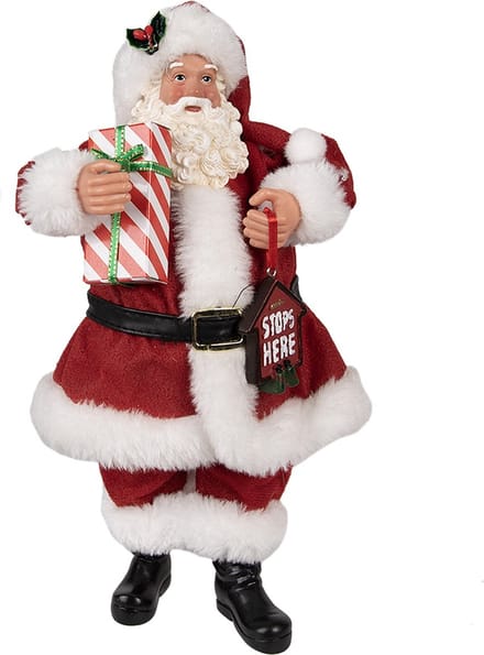 Clayre & Eef Beeld Kerstman 28 cm Rood Textiel op kunststof Beeld Kerstmis