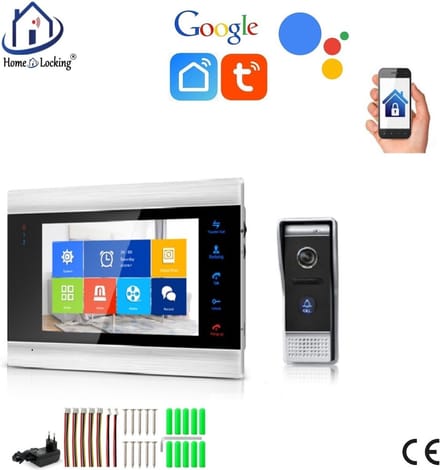 WIFI videofoon/intercom met 1 deurbel camera + 1 binnen paneel/scherm en kan werken met spraak gestuurde apps. T-2101.
