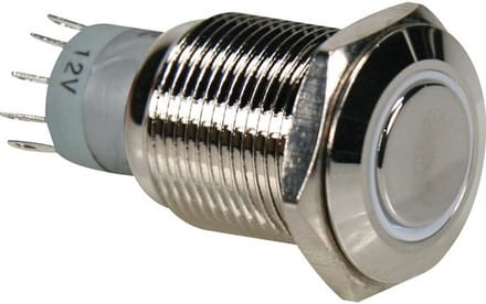 Drukschakelaar 16mm rond - 1NO 1NC - 12V - Wit