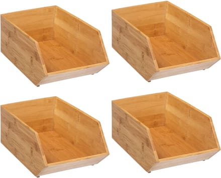 5Five Stapelbare opbergmand 1 vaks organizer - 4x - L18 x B31 x H12 cm - bamboe hout - lichtbruin