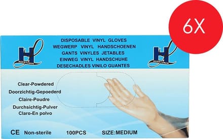 Vinyl Wegwerp Handschoenen - MEDIUM - 6 x 100 stuks/doos